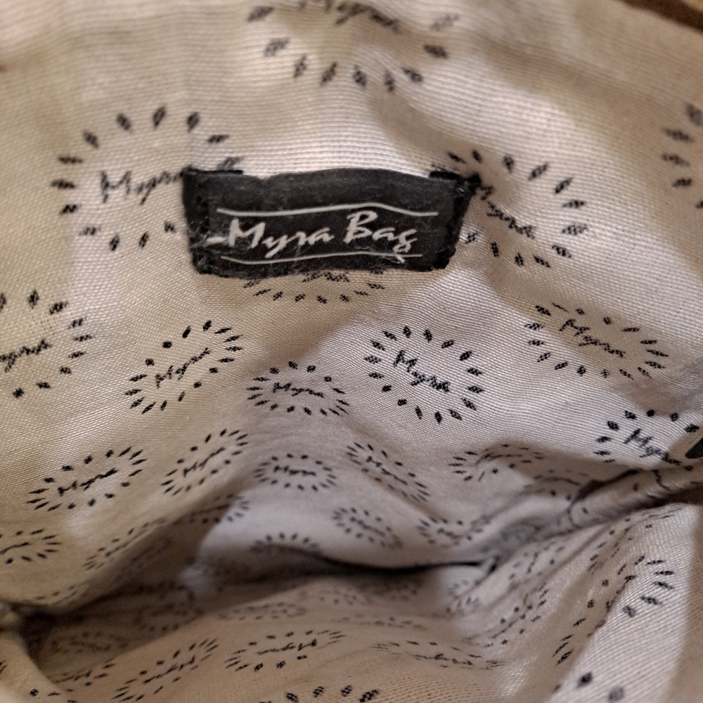 Myra Bag Brown Leather and Gray Blue Camo Canvas With Star Cowhide Crossbody - Picture 6 of 8